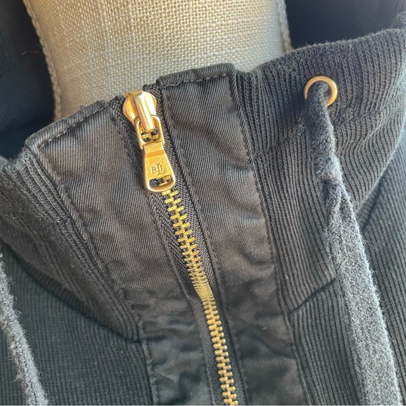 Lauren Ralph Lauren Black Half-Zip Funnel Neck Sweatshirt with Gold Crest Emblem - Picture 5 of 12